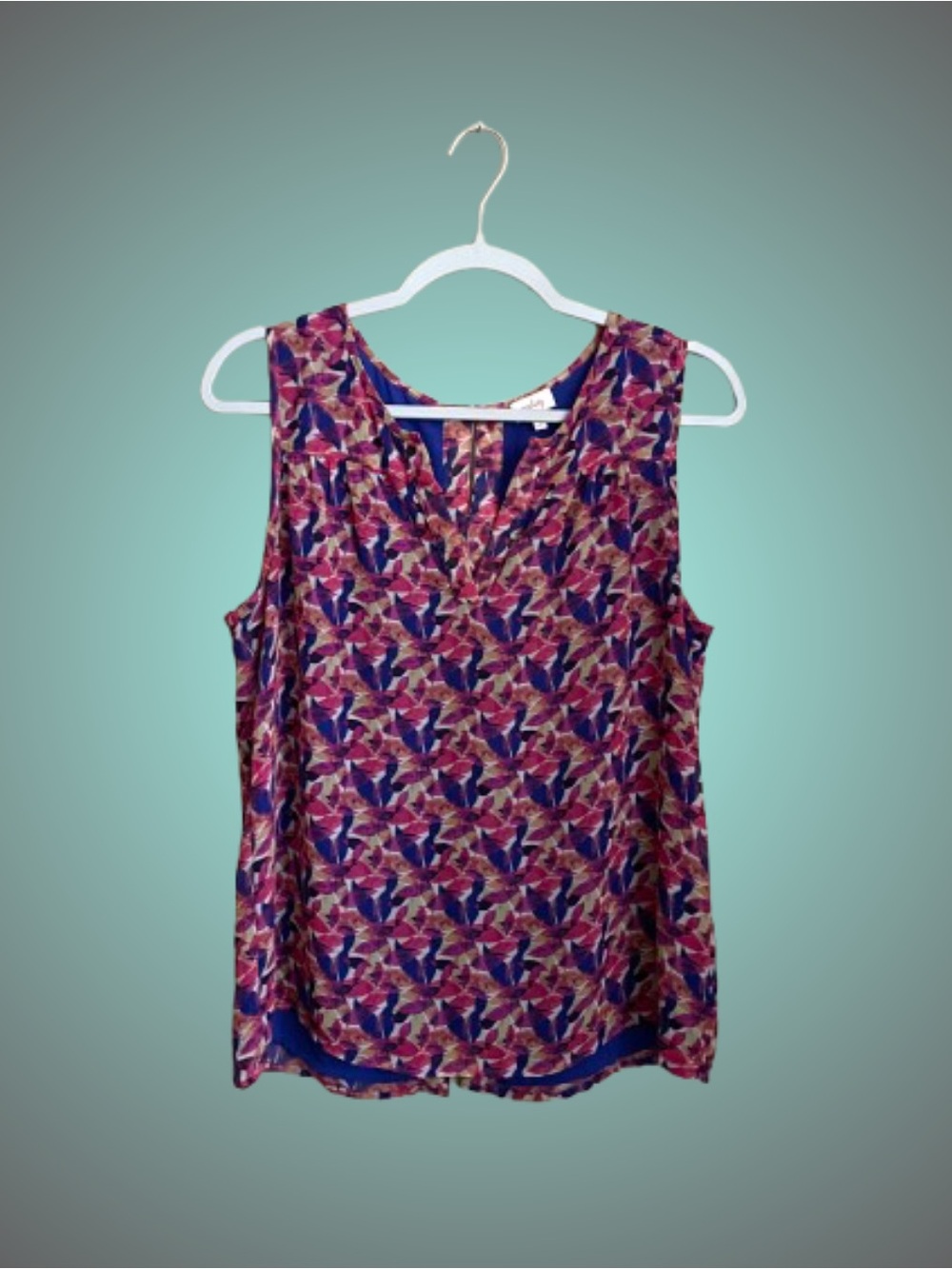 Pretty printed Pixley sleeveless button-back shirt sz Medium